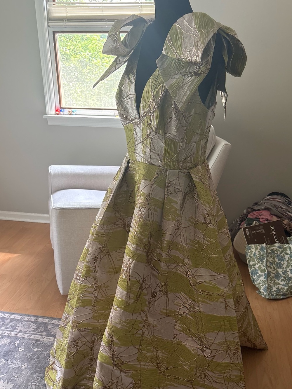 LEENA for Mac Duggal Champagne Lined Dress fall 2025 collection (Label Shown)